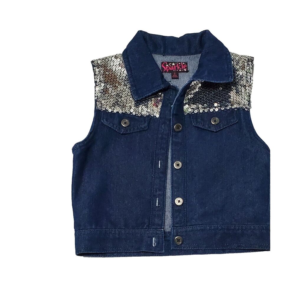 Girls Princess  Vest.  Size S Denim Sparkle Short  Sleeve  Brand New  #2